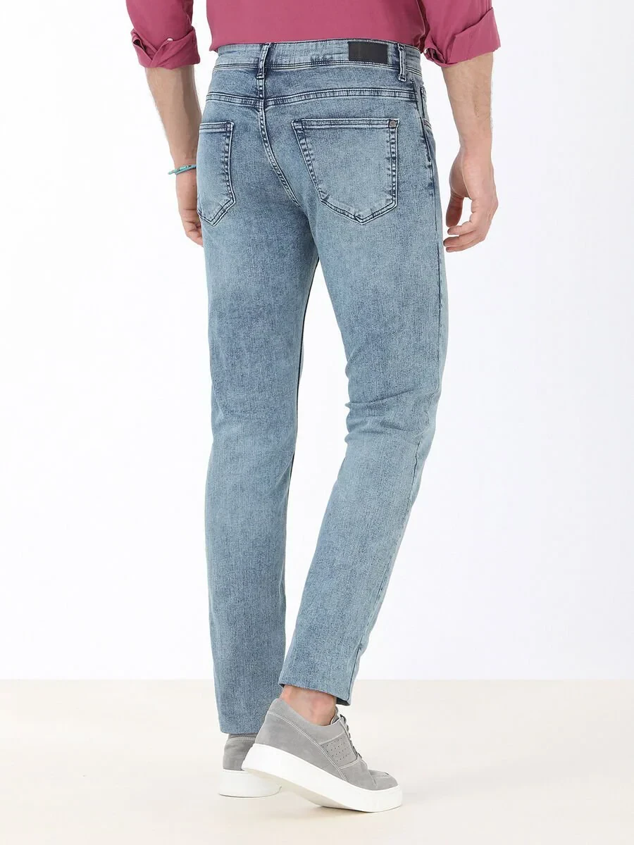 Lacivert Slim Fit Denim Pamuk Karışımlı Pantolon - 4