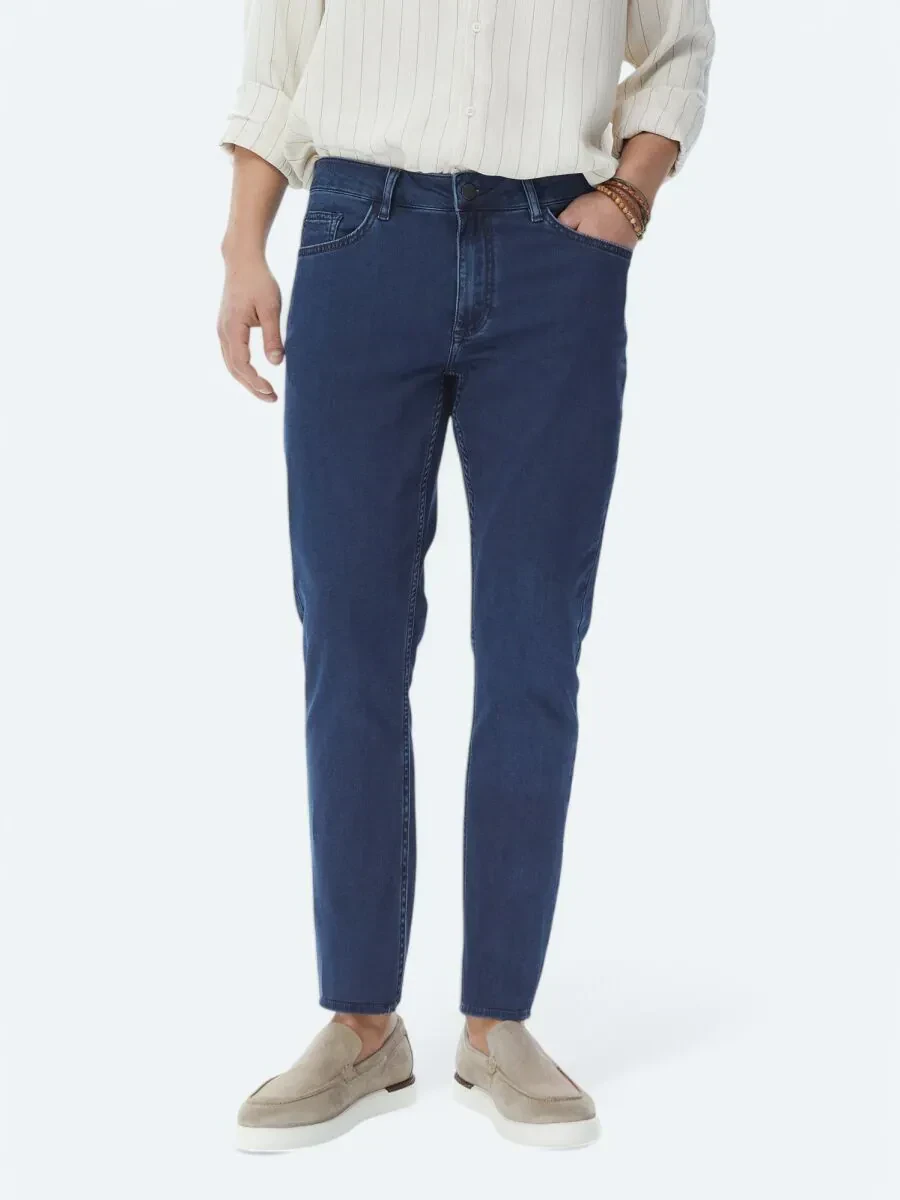 Lacivert Slim Fit Denim Pamuk Karışımlı Pantolon - 2