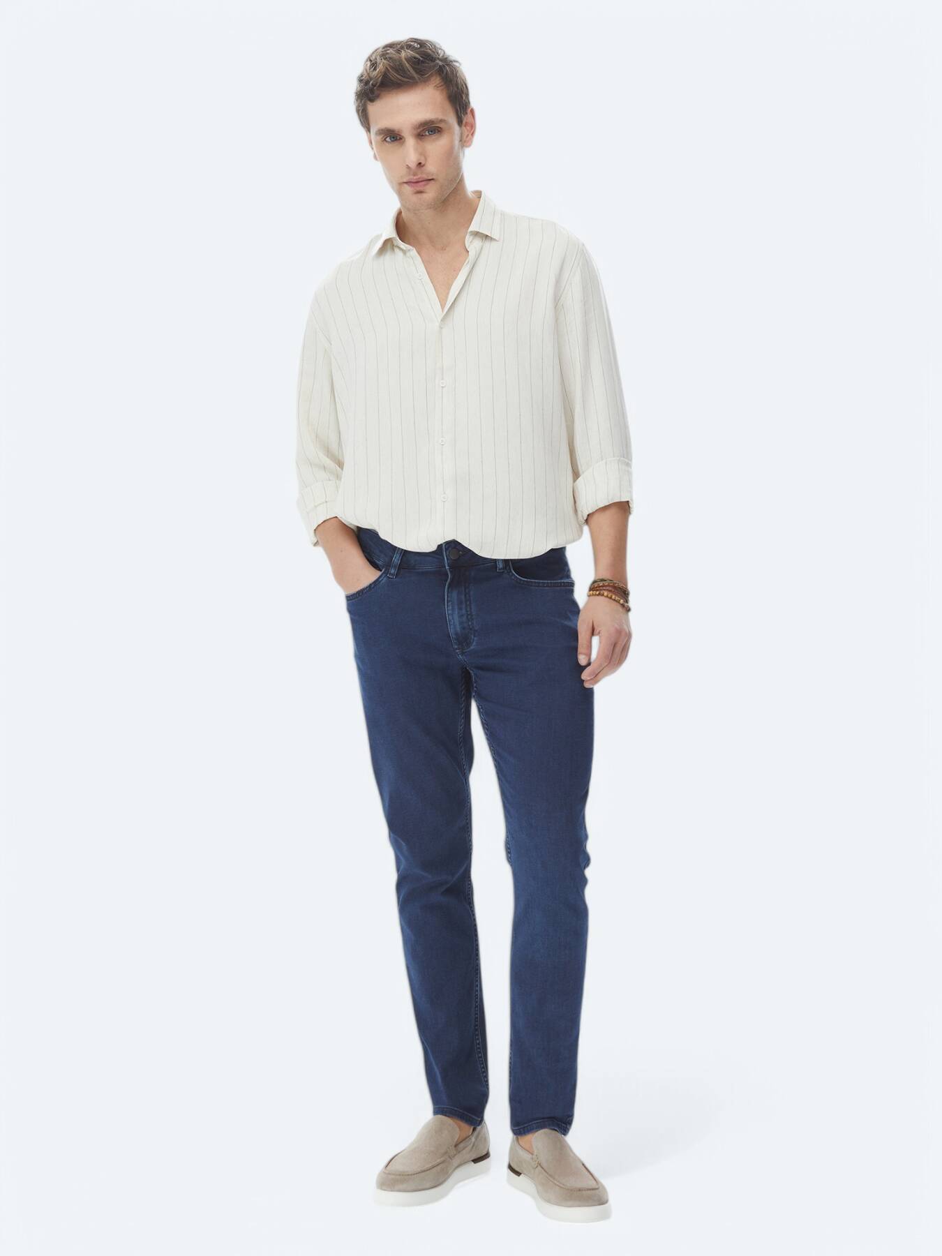 Lacivert Slim Fit Denim Pamuk Karışımlı Pantolon