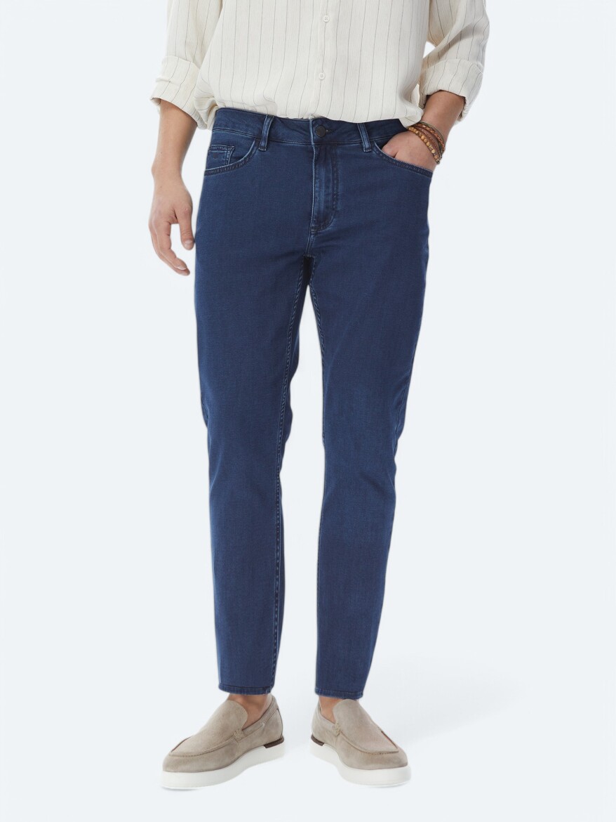 Lacivert Slim Fit Denim Pamuk Karışımlı Pantolon - 2