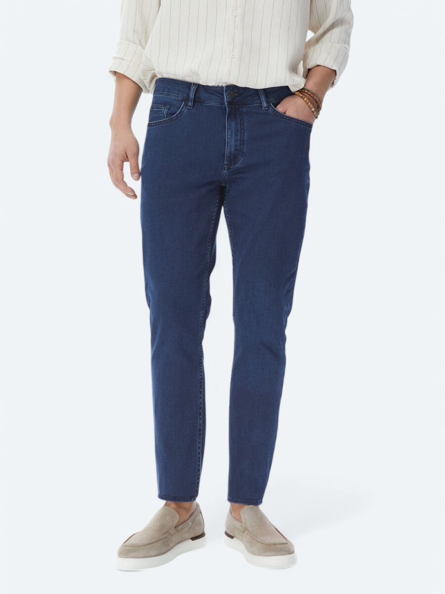 Lacivert Slim Fit Denim Pamuk Karışımlı Pantolon - 2
