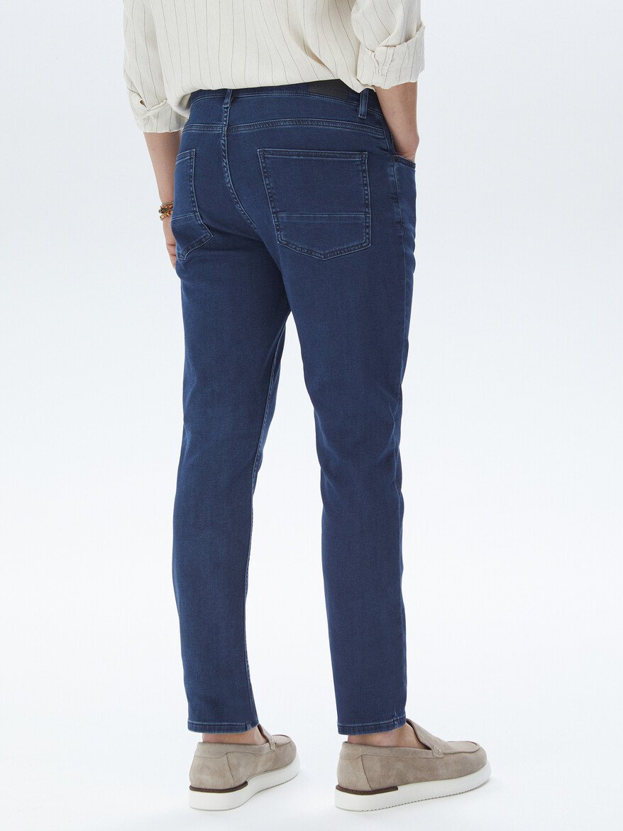 Lacivert Slim Fit Denim Pamuk Karışımlı Pantolon - 4