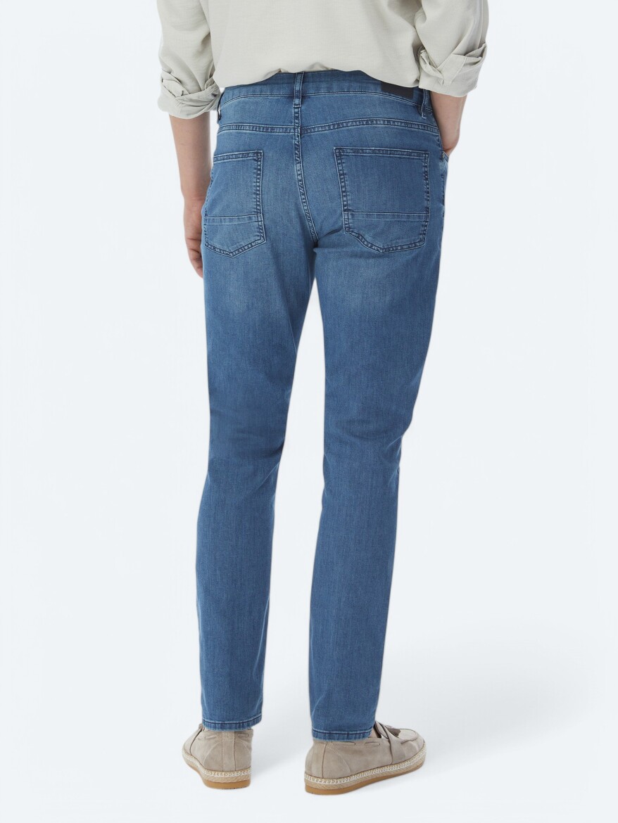 Lacivert Slim Fit Denim Pamuk Karışımlı Pantolon - 5