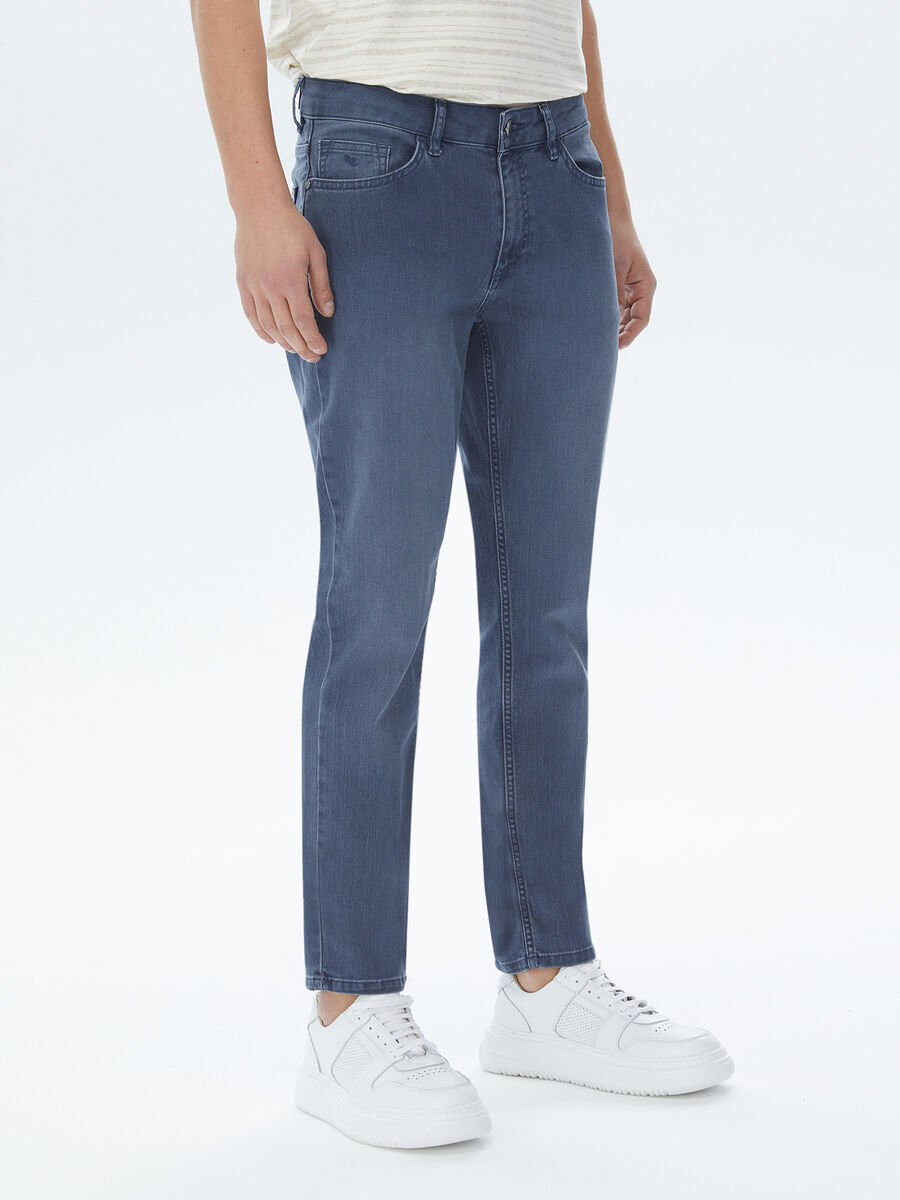 Lacivert Slim Fit Denim Pamuk Karışımlı Pantolon - 2