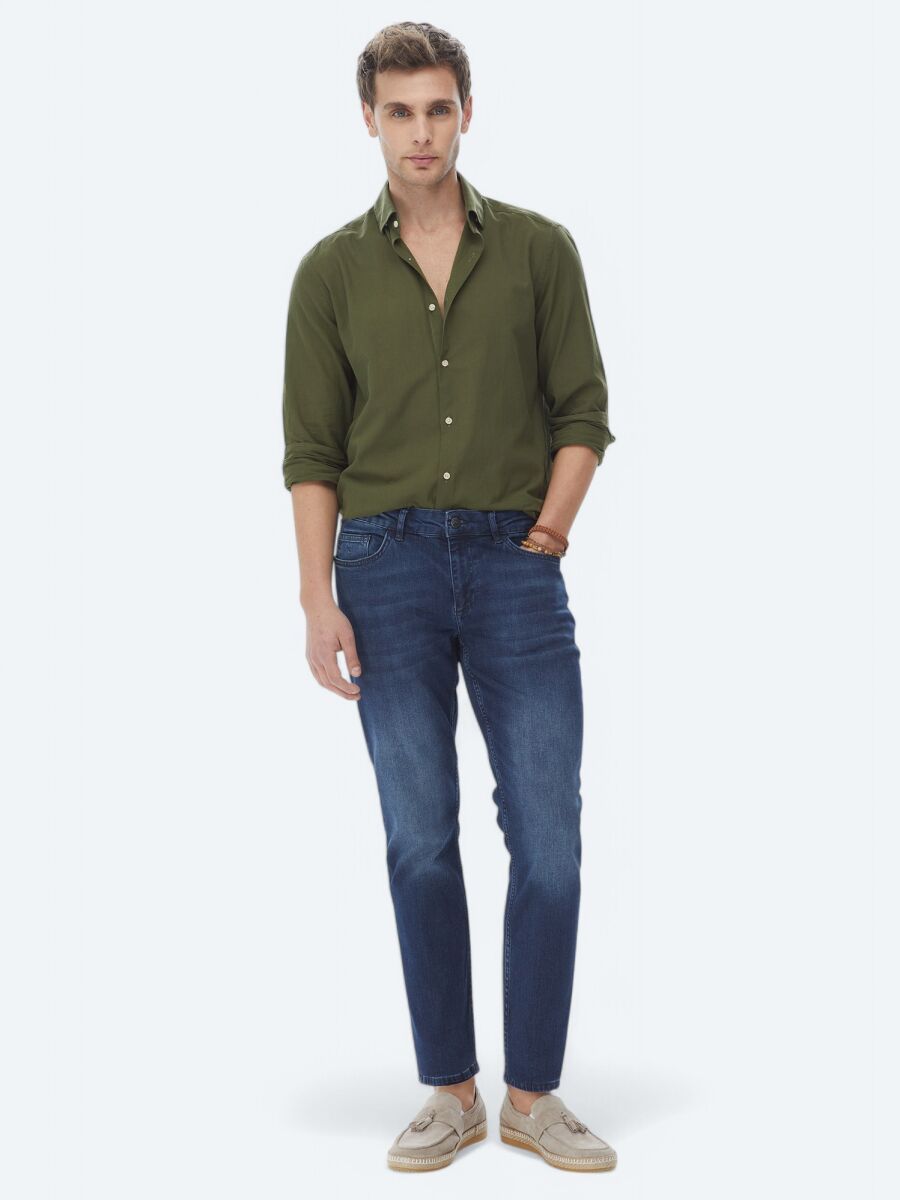 Lacivert Slim Fit Denim Pamuk Karışımlı Pantolon - 1