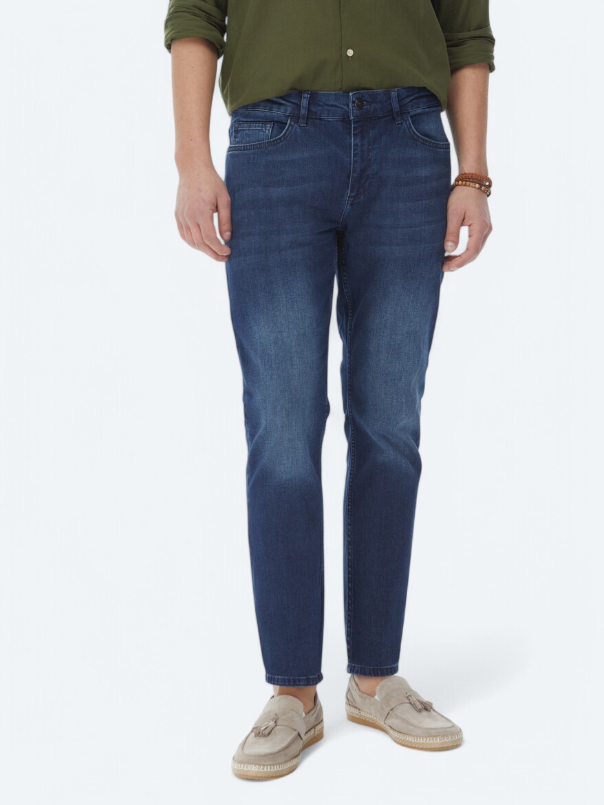 Lacivert Slim Fit Denim Pamuk Karışımlı Pantolon - 2