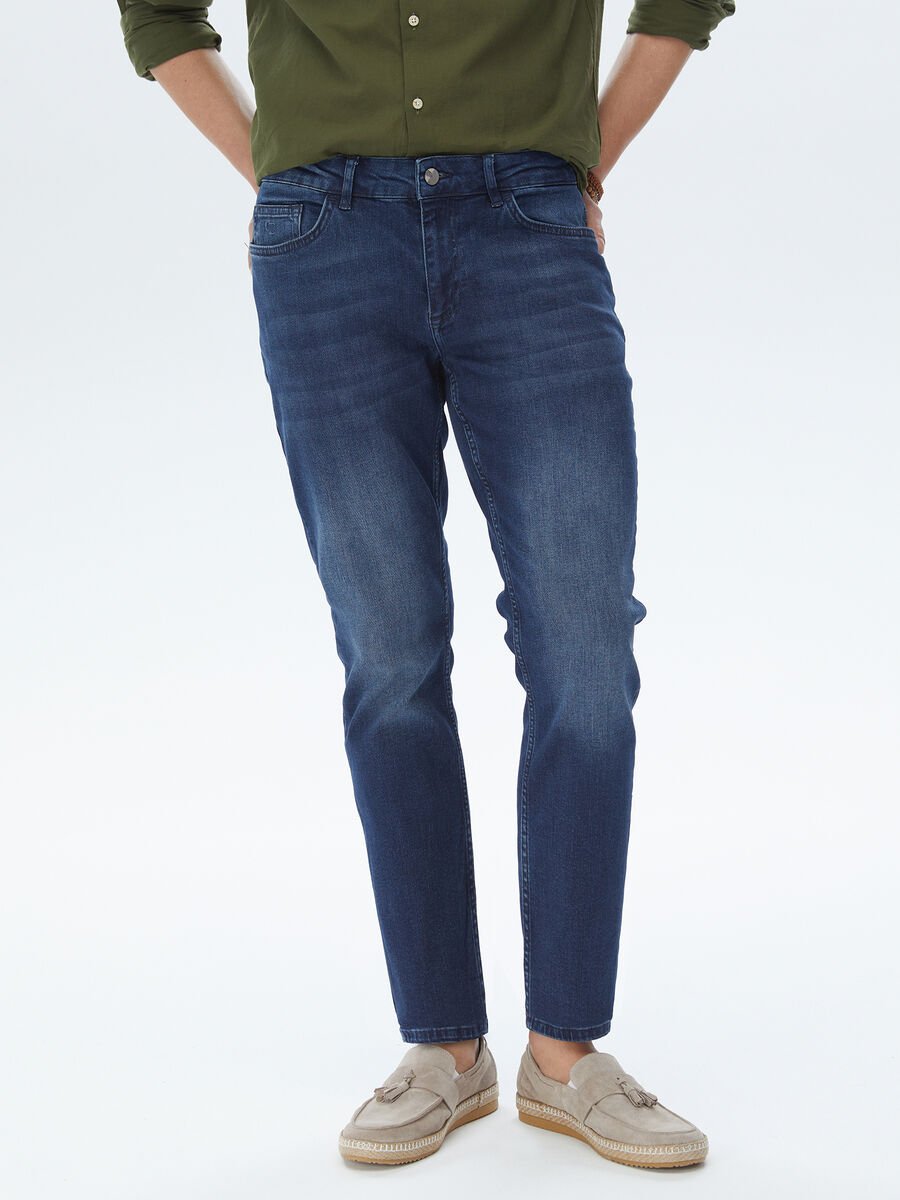 Lacivert Slim Fit Denim Pamuk Karışımlı Pantolon - 5