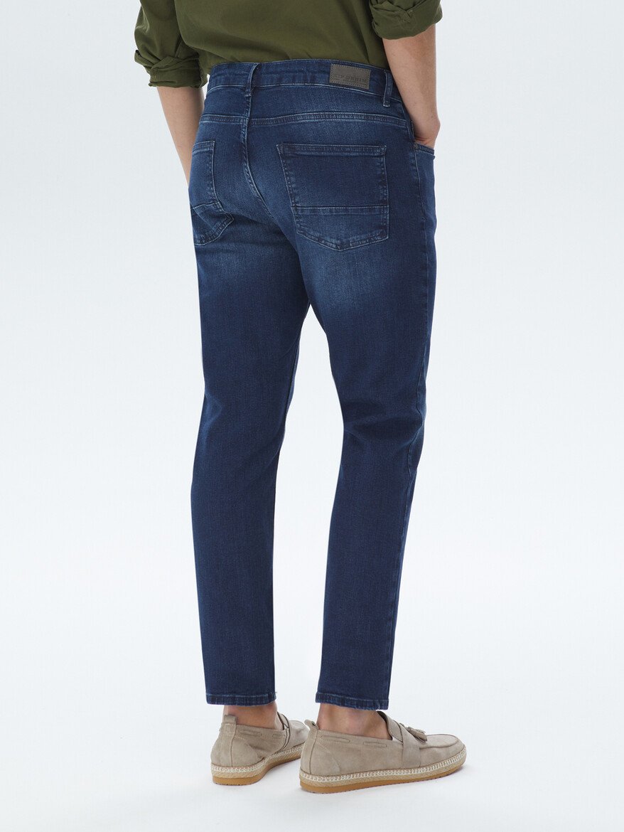 Lacivert Slim Fit Denim Pamuk Karışımlı Pantolon - 6