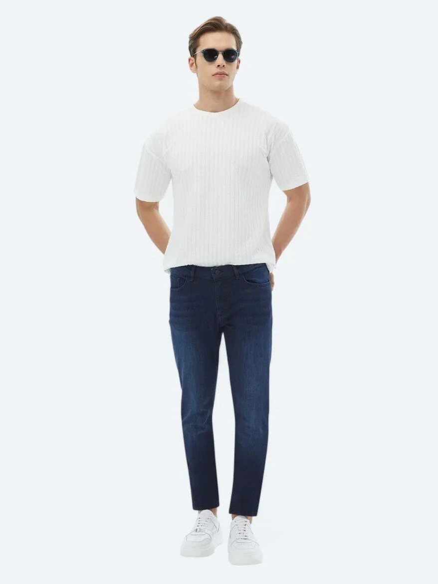 Lacivert Slim Fit Denim Pamuk Karışımlı Pantolon - 3