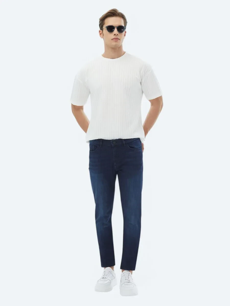 Lacivert Slim Fit Denim Pamuk Karışımlı Pantolon - 3