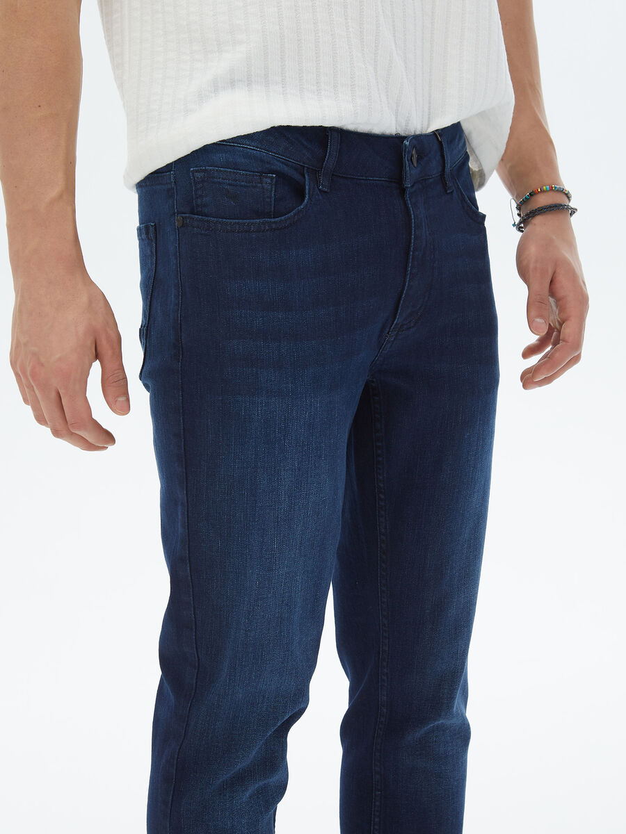 Lacivert Slim Fit Denim Pamuk Karışımlı Pantolon - 4