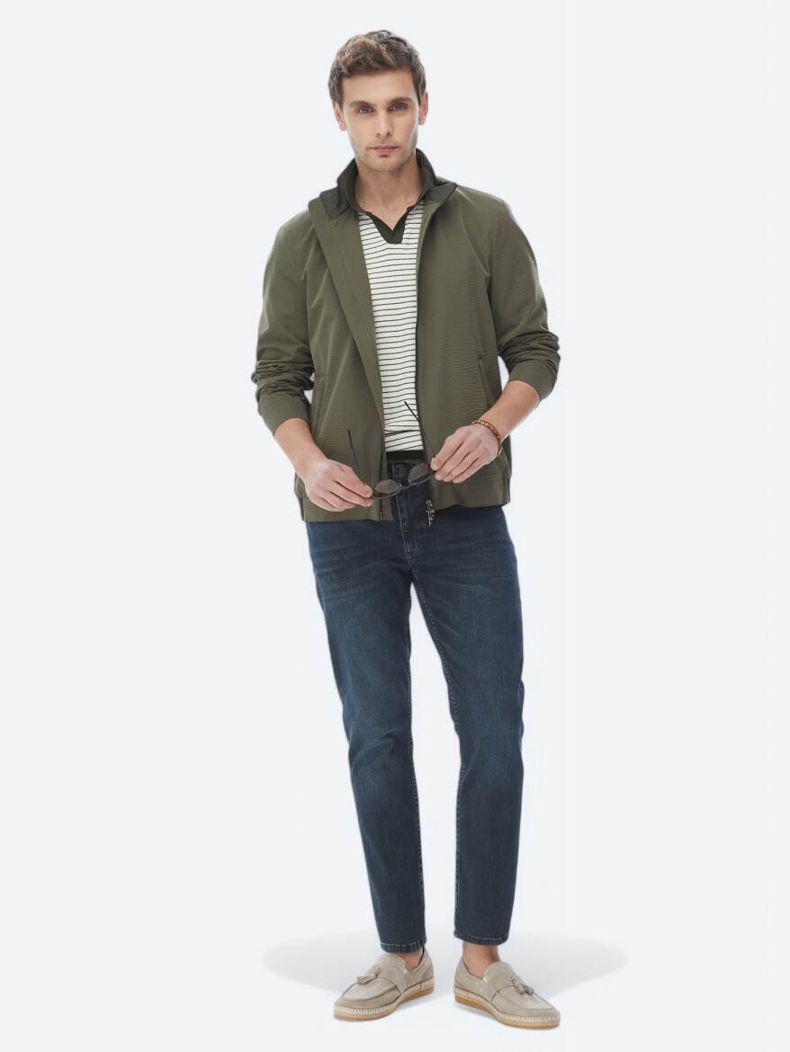 Lacivert Slim Fit Denim Pamuk Karışımlı Pantolon - 1