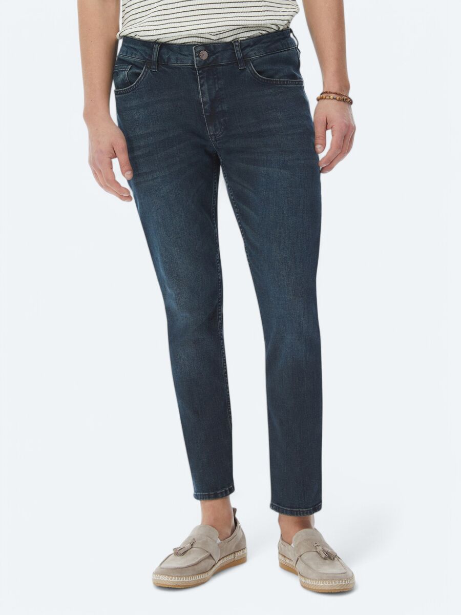 Lacivert Slim Fit Denim Pamuk Karışımlı Pantolon - 3