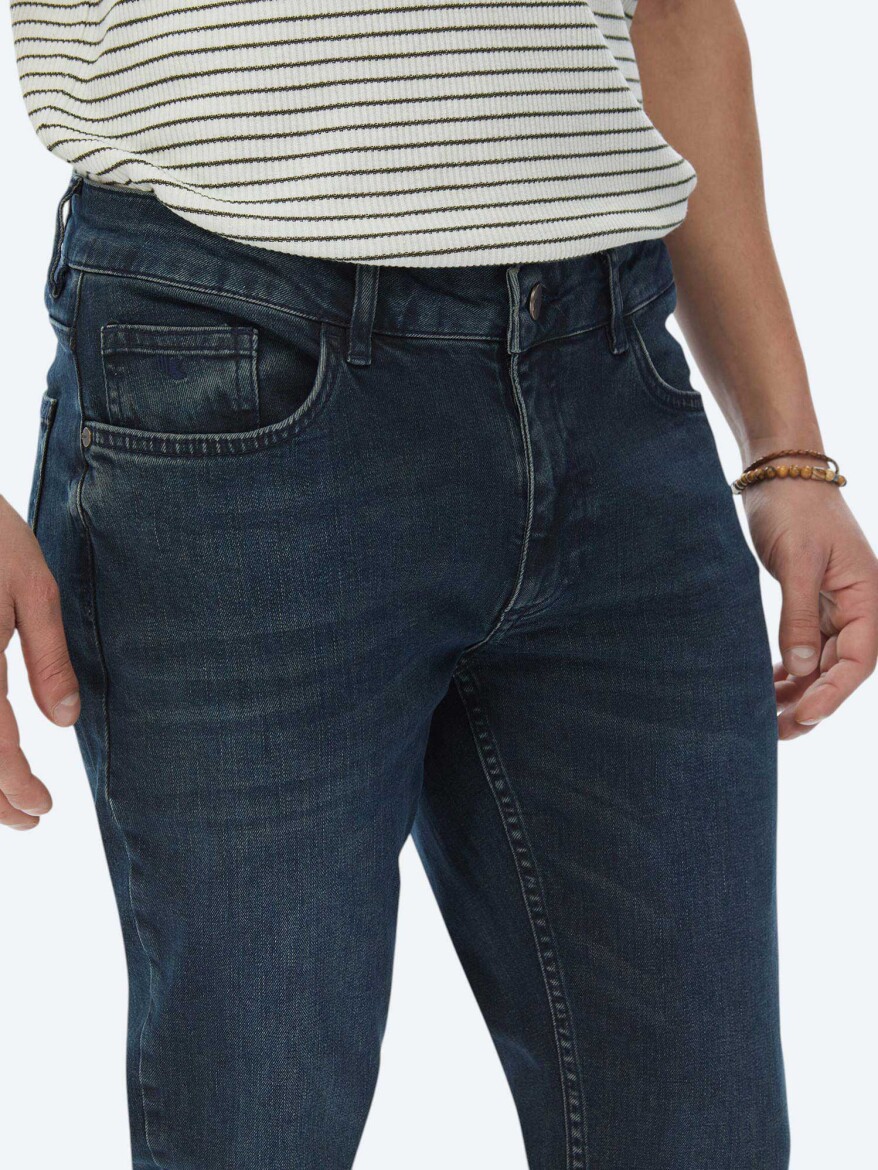 Lacivert Slim Fit Denim Pamuk Karışımlı Pantolon - 4