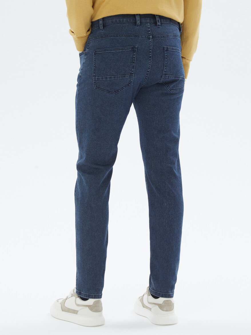 Lacivert Slim Fit Denim Pamuk Karışımlı Pantolon - 5