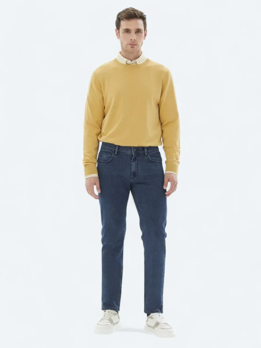 Lacivert Slim Fit Denim Pamuk Karışımlı Pantolon - 1