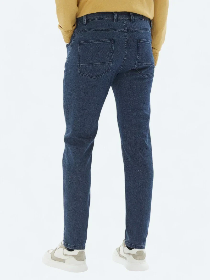 Lacivert Slim Fit Denim Pamuk Karışımlı Pantolon - 5