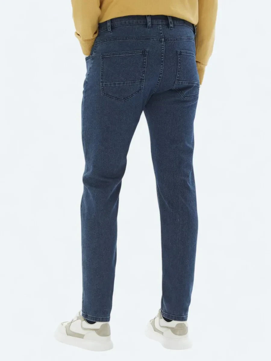 Lacivert Slim Fit Denim Pamuk Karışımlı Pantolon - 5