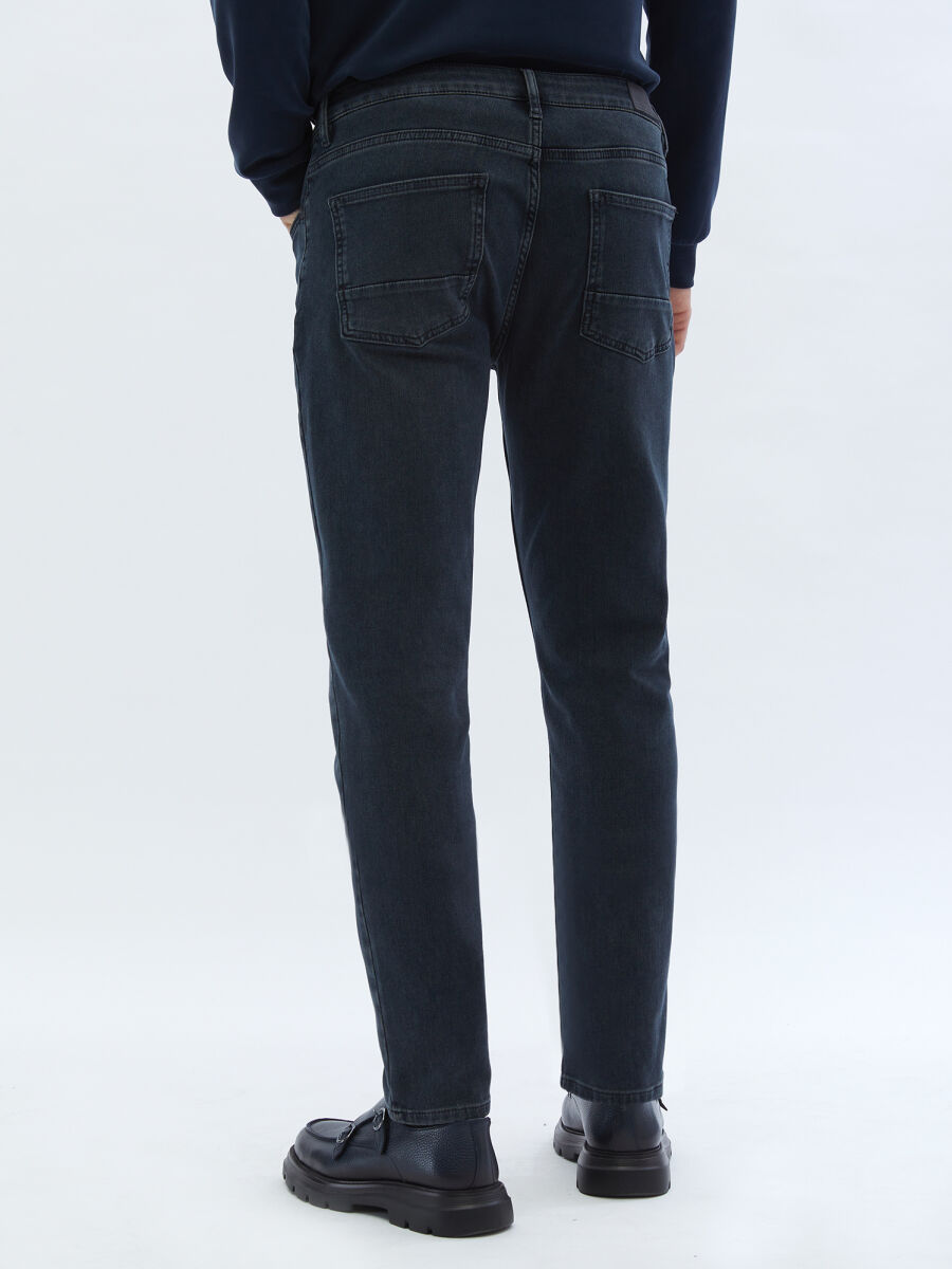 Lacivert Slim Fit Denim Pamuk Karışımlı Pantolon - 5