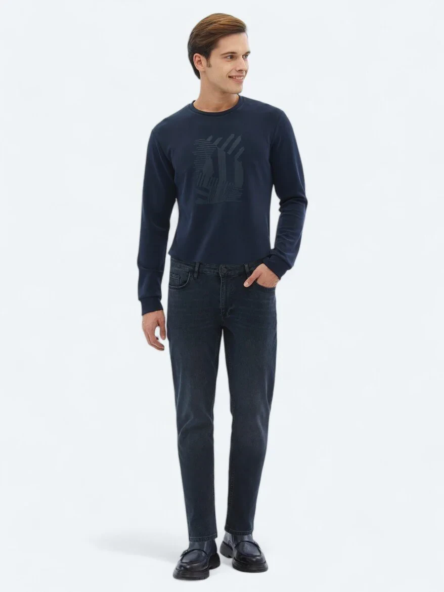 Lacivert Slim Fit Denim Pamuk Karışımlı Pantolon - 1
