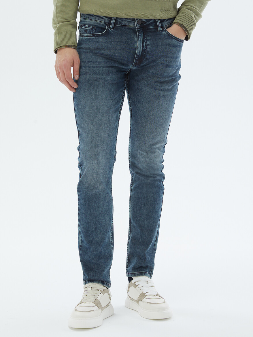 Lacivert Slim Fit Denim Pamuk Karışımlı Pantolon - 2