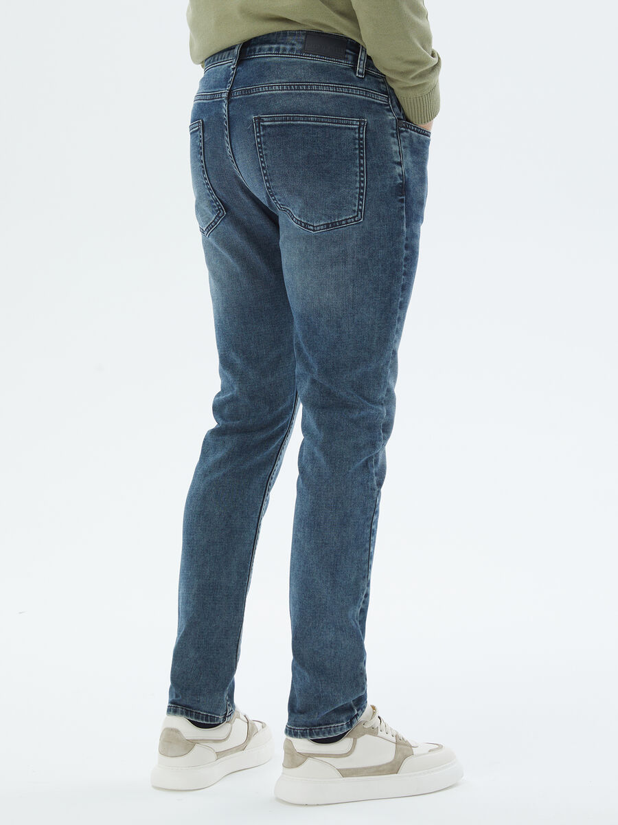 Lacivert Slim Fit Denim Pamuk Karışımlı Pantolon - 4