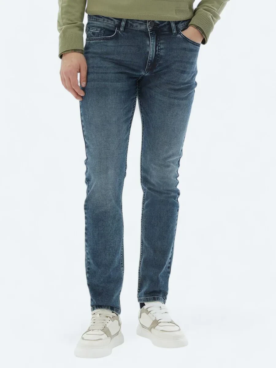 Lacivert Slim Fit Denim Pamuk Karışımlı Pantolon - 1