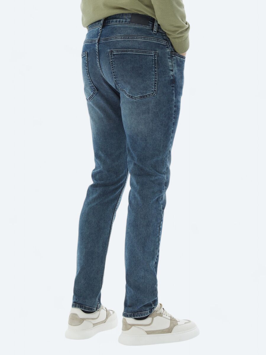 Lacivert Slim Fit Denim Pamuk Karışımlı Pantolon - 4