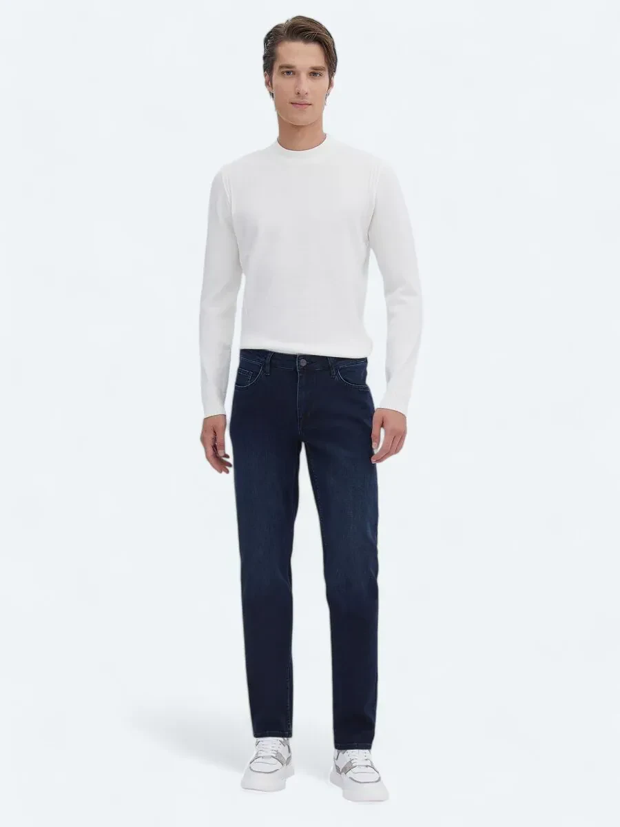 Lacivert Slim Fit Denim Pamuk Karışımlı Pantolon - 1