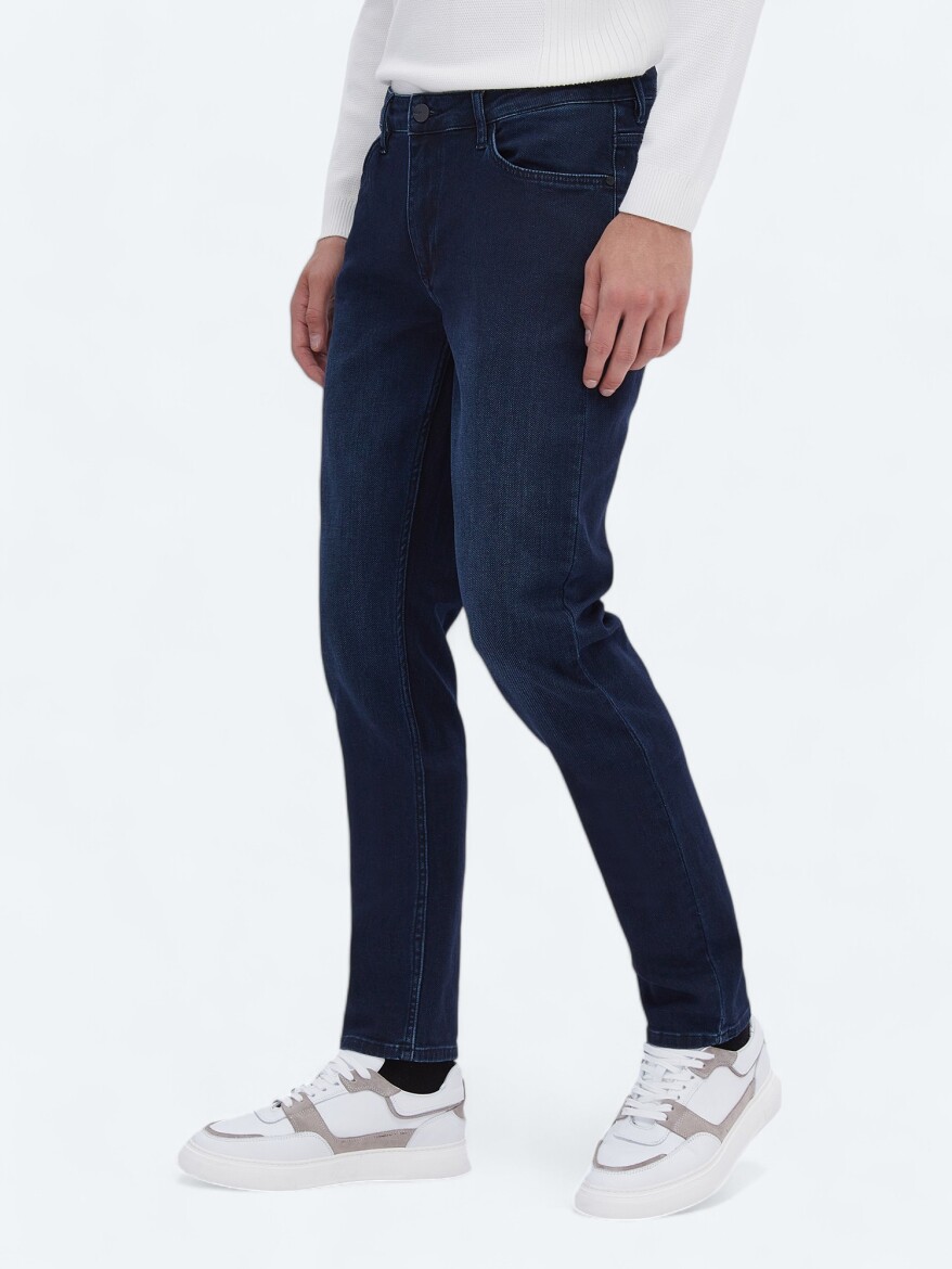 Lacivert Slim Fit Denim Pamuk Karışımlı Pantolon - 2