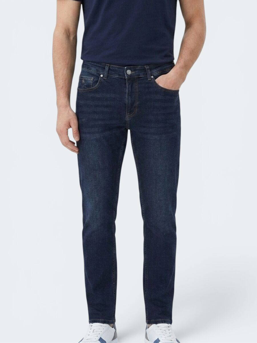 Lacivert Slim Fit Denim Pamuk Karışımlı Pantolon - 2