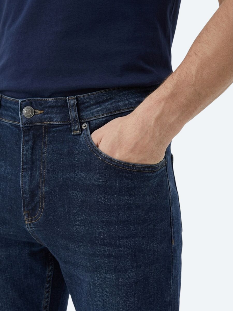 Lacivert Slim Fit Denim Pamuk Karışımlı Pantolon - 4