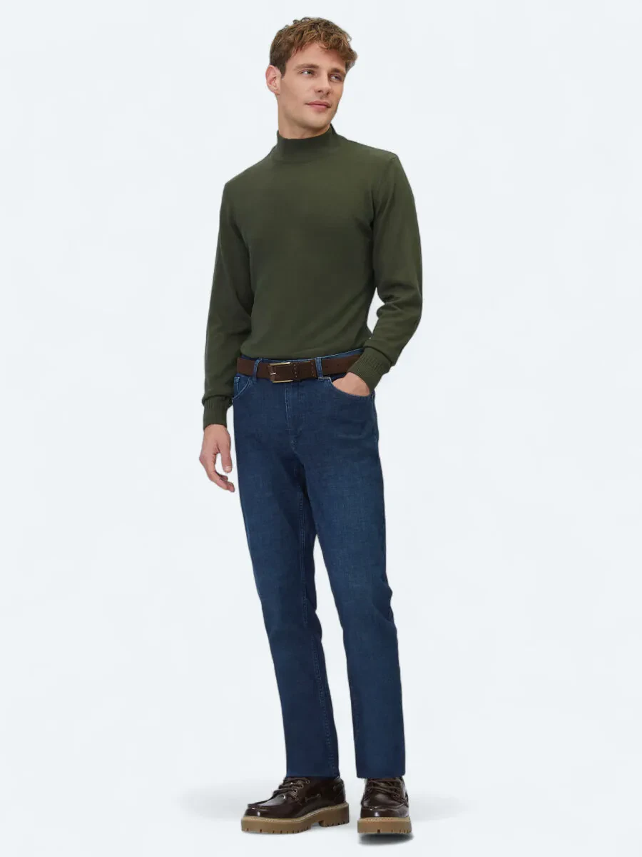 Lacivert Slim Fit Denim Pamuk Karışımlı Pantolon - 1