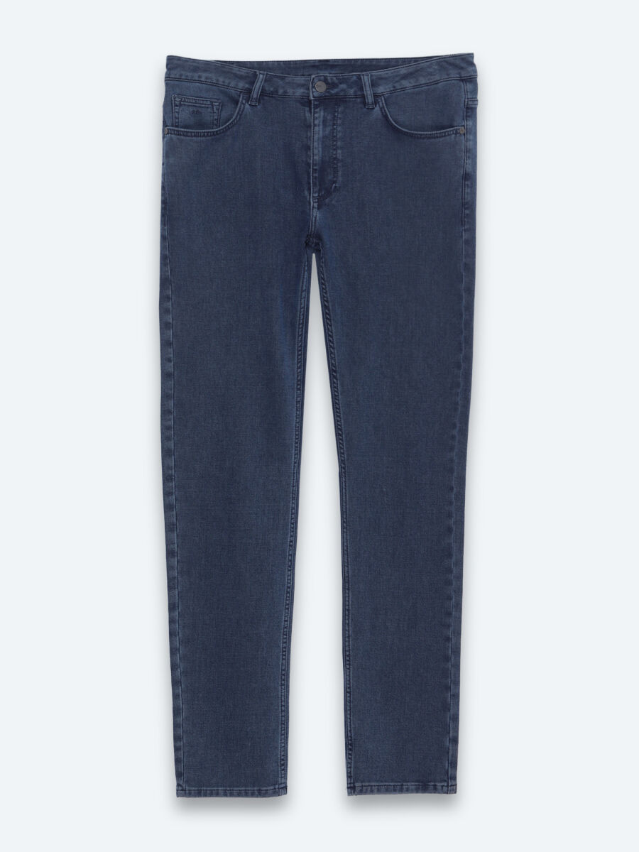 Lacivert Slim Fit Denim Pamuk Karışımlı Pantolon - 5