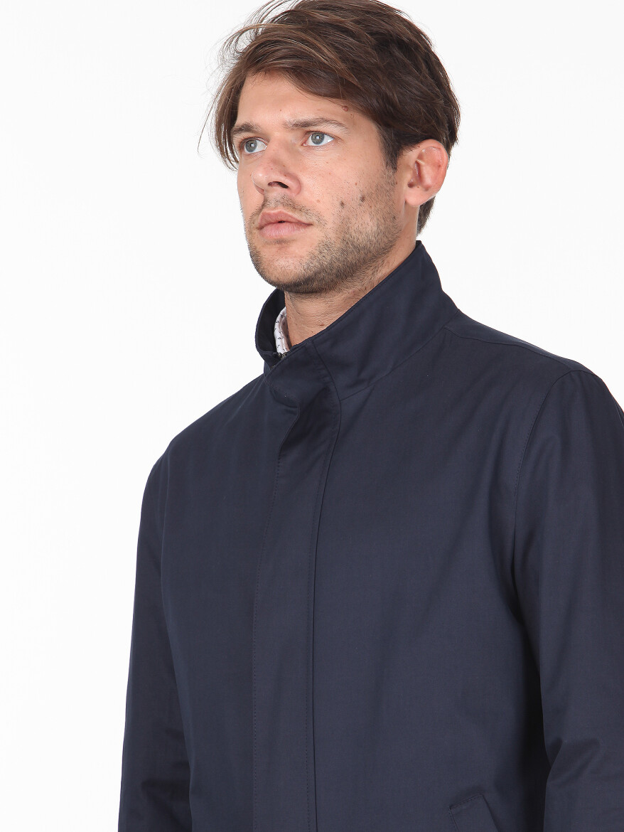 Lacivert Slim Fit Dik Yaka Klasik Dokuma Pardösü - 2