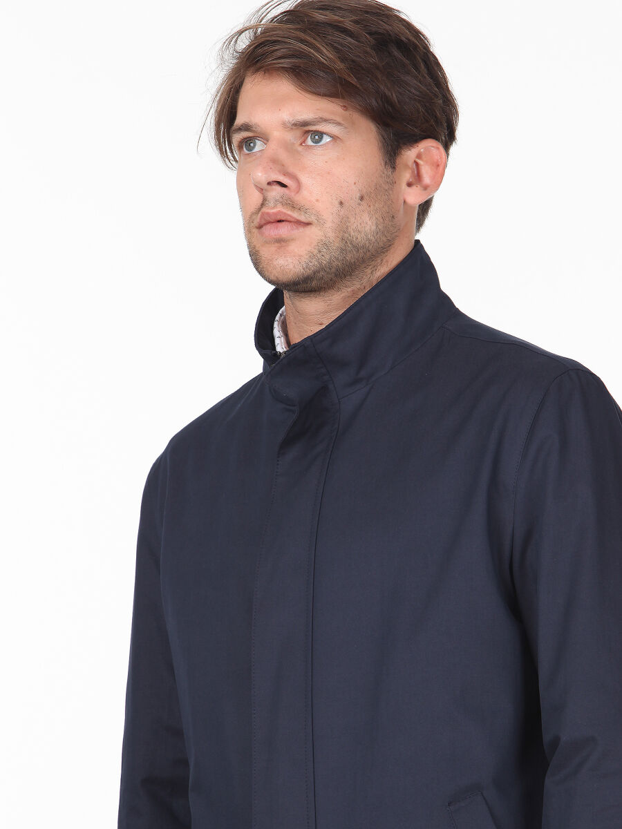Lacivert Slim Fit Dik Yaka Klasik Dokuma Pardösü - 2