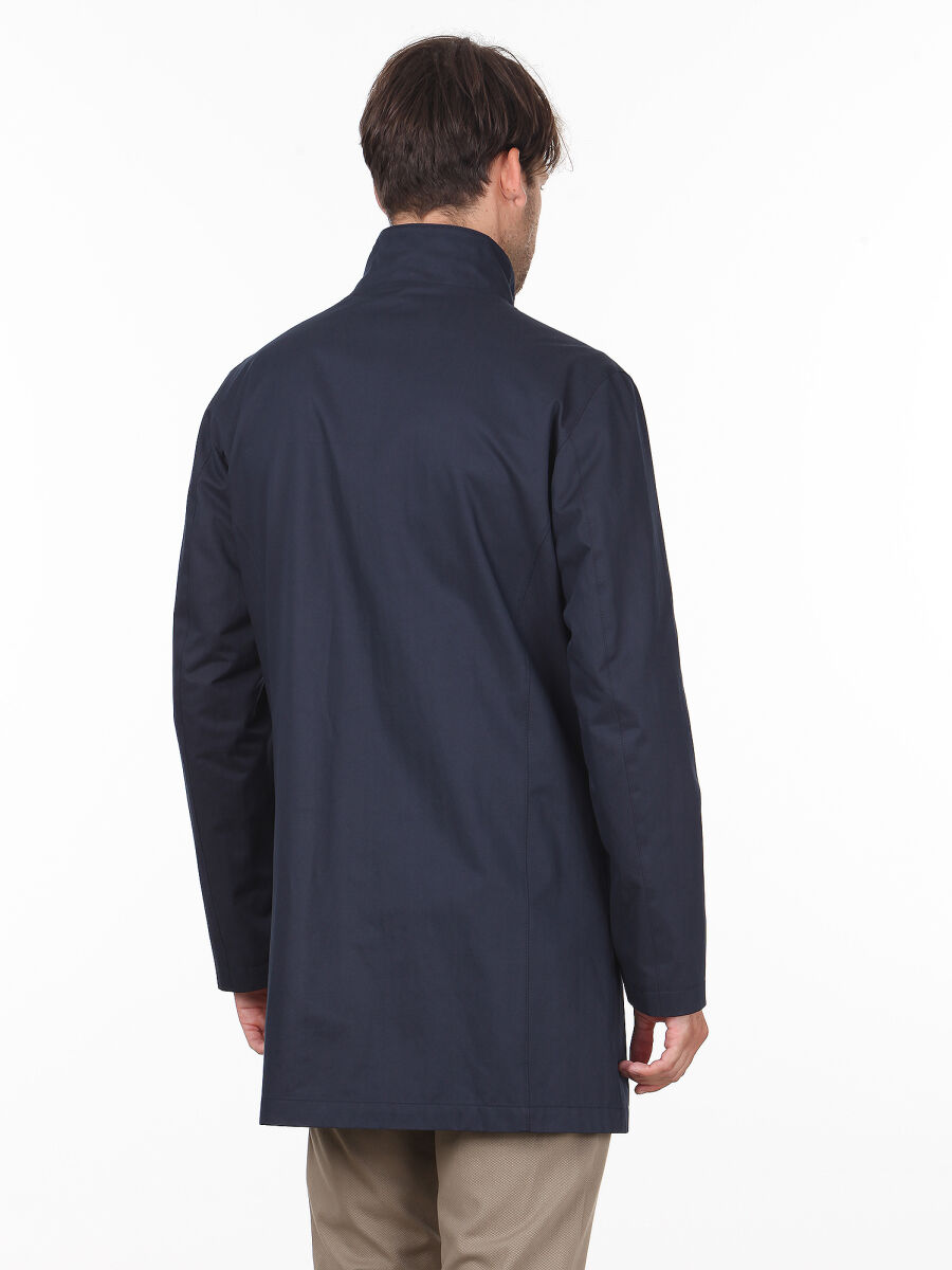 Lacivert Slim Fit Dik Yaka Klasik Dokuma Pardösü - 6