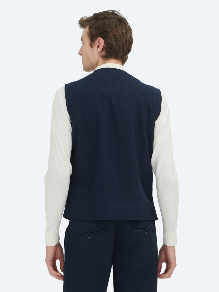 Lacivert Slim Fit Kelebek Yaka Klasik Yelek - 4