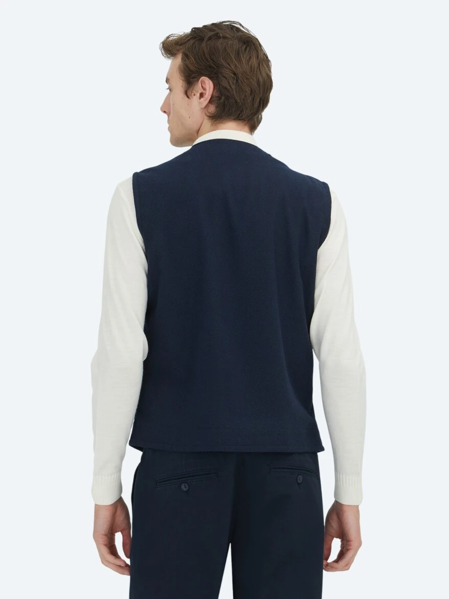 Lacivert Slim Fit Kelebek Yaka Klasik Yelek - 4