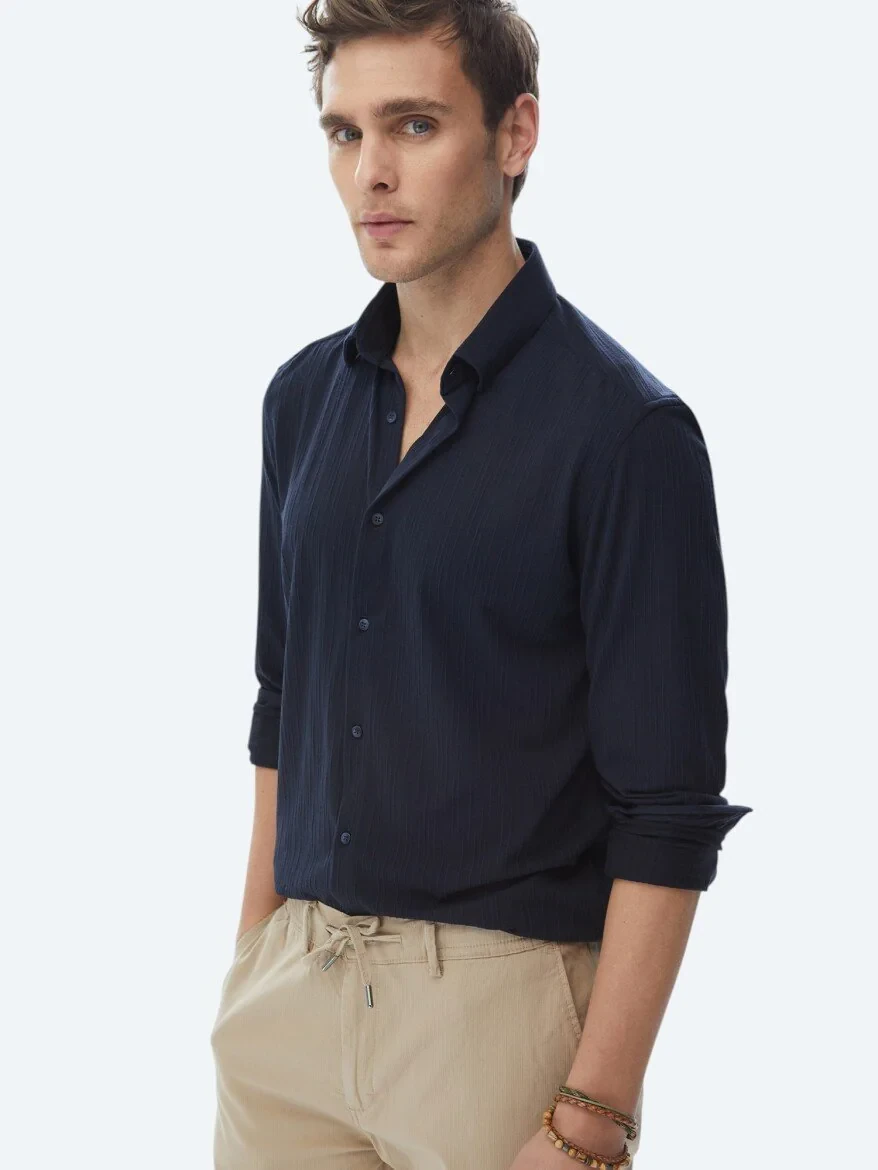 Lacivert Slim Fit Spor Gömlek - 1
