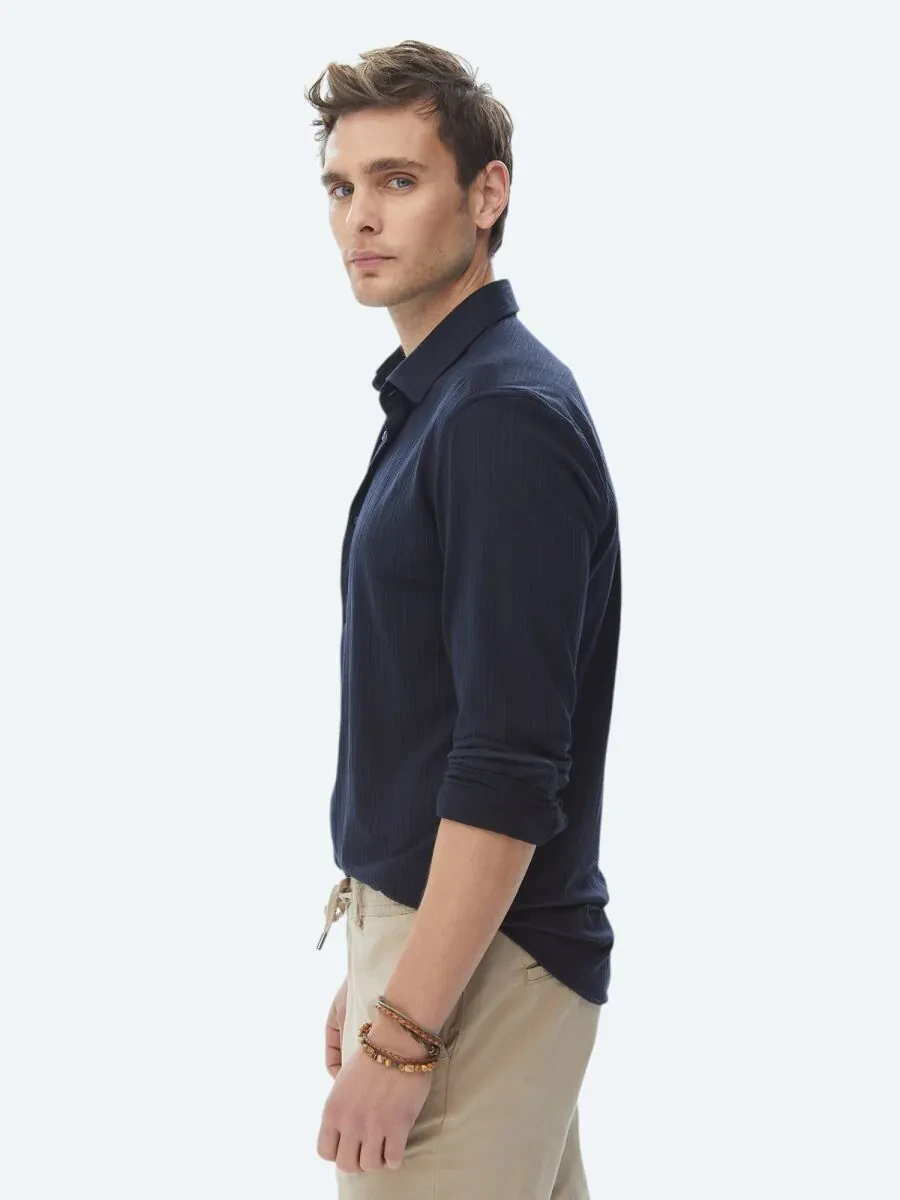 Lacivert Slim Fit Spor Gömlek - 6