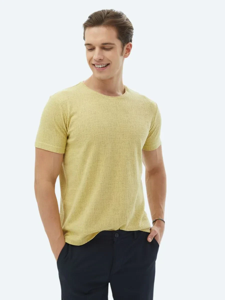 Lemon Mold Jacquard Crew Neck Cotton Blended T-Shirt - 1