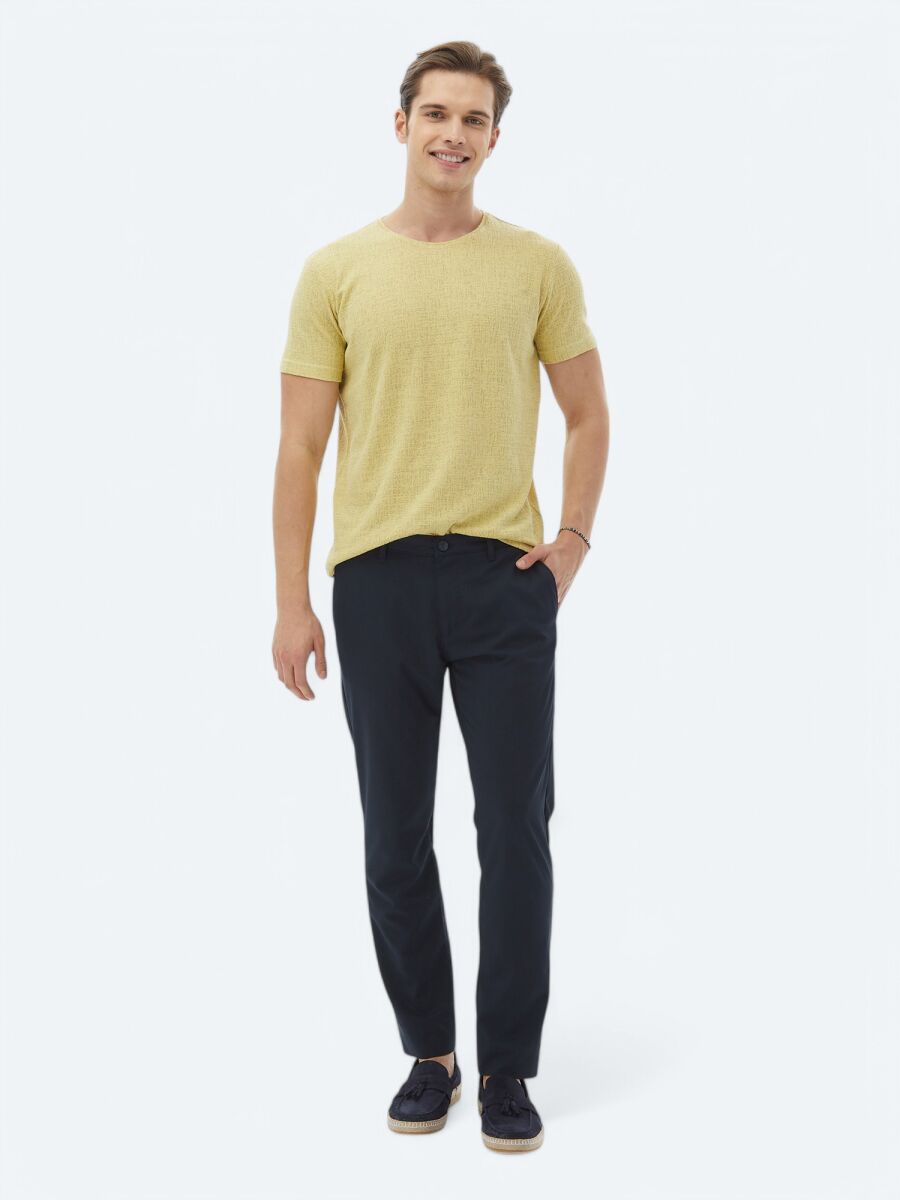 Lemon Mold Jacquard Crew Neck Cotton Blended T-Shirt - 2