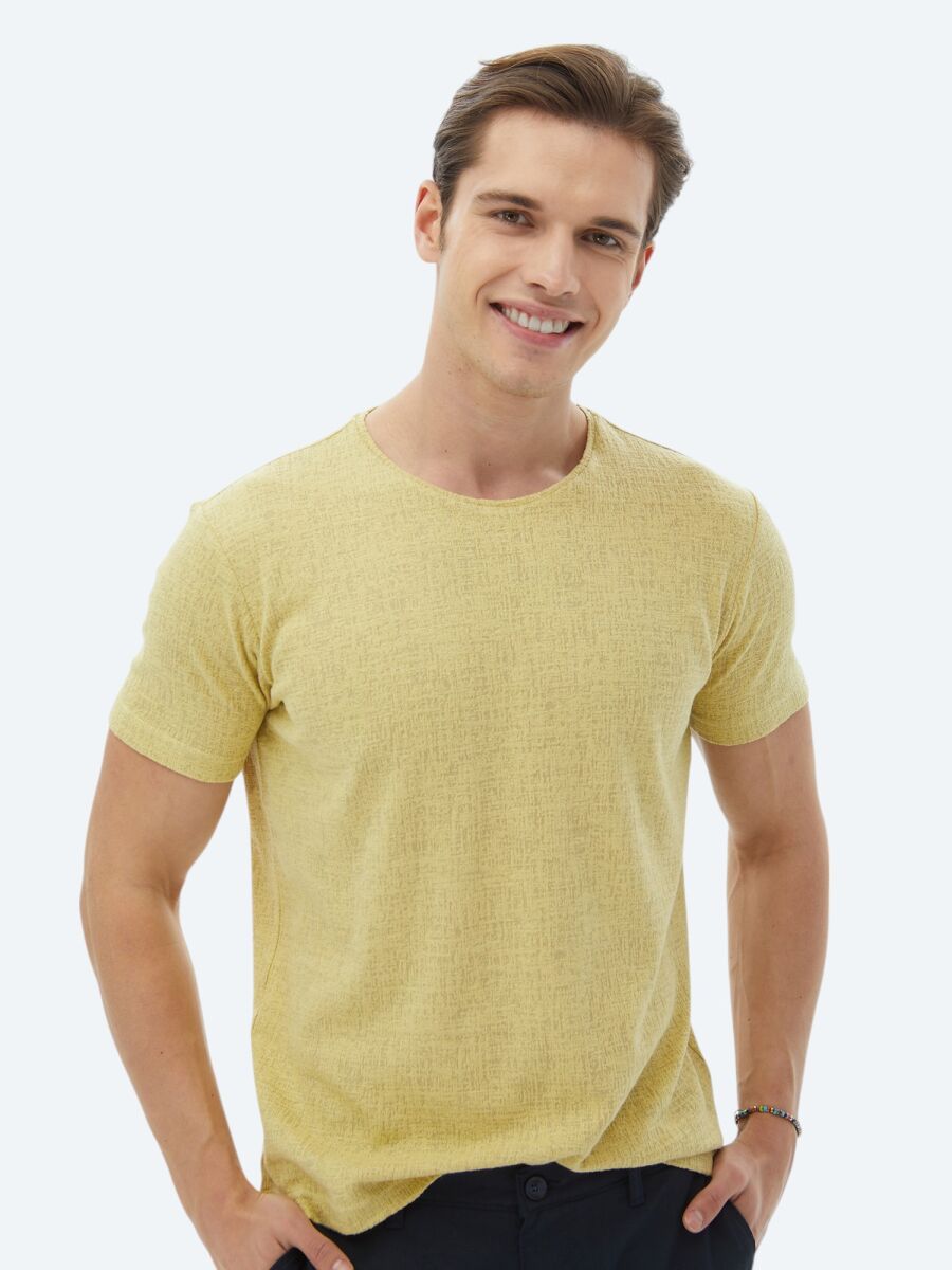 Lemon Mold Jacquard Crew Neck Cotton Blended T-Shirt - 3
