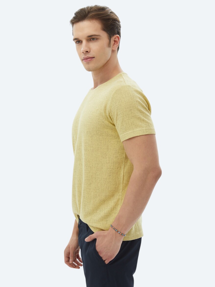 Lemon Mold Jacquard Crew Neck Cotton Blended T-Shirt - 4