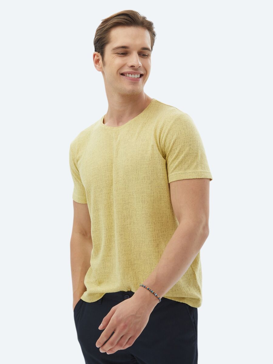Lemon Mold Jacquard Crew Neck Cotton Blended T-Shirt - 5