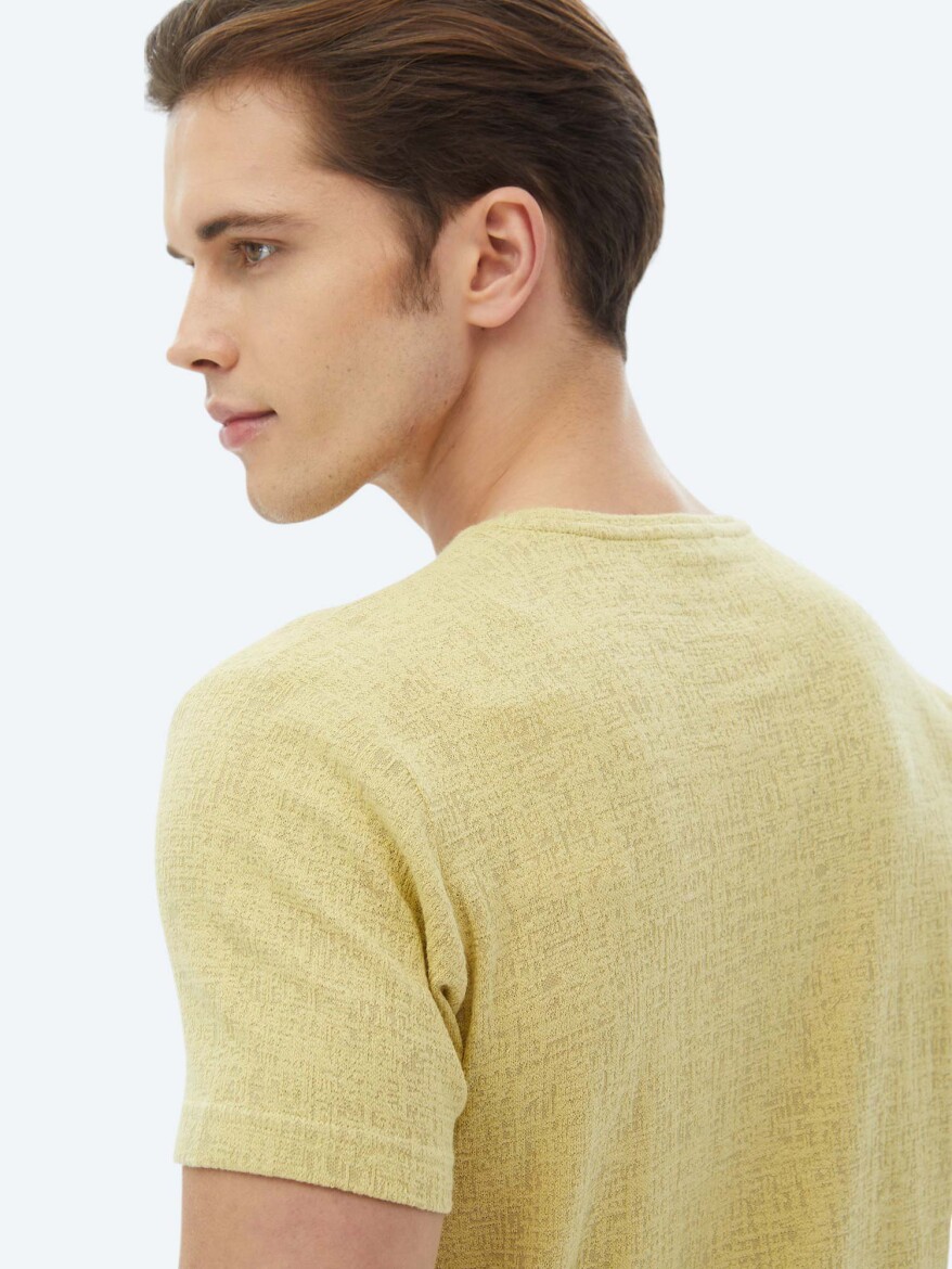 Lemon Mold Jacquard Crew Neck Cotton Blended T-Shirt - 6