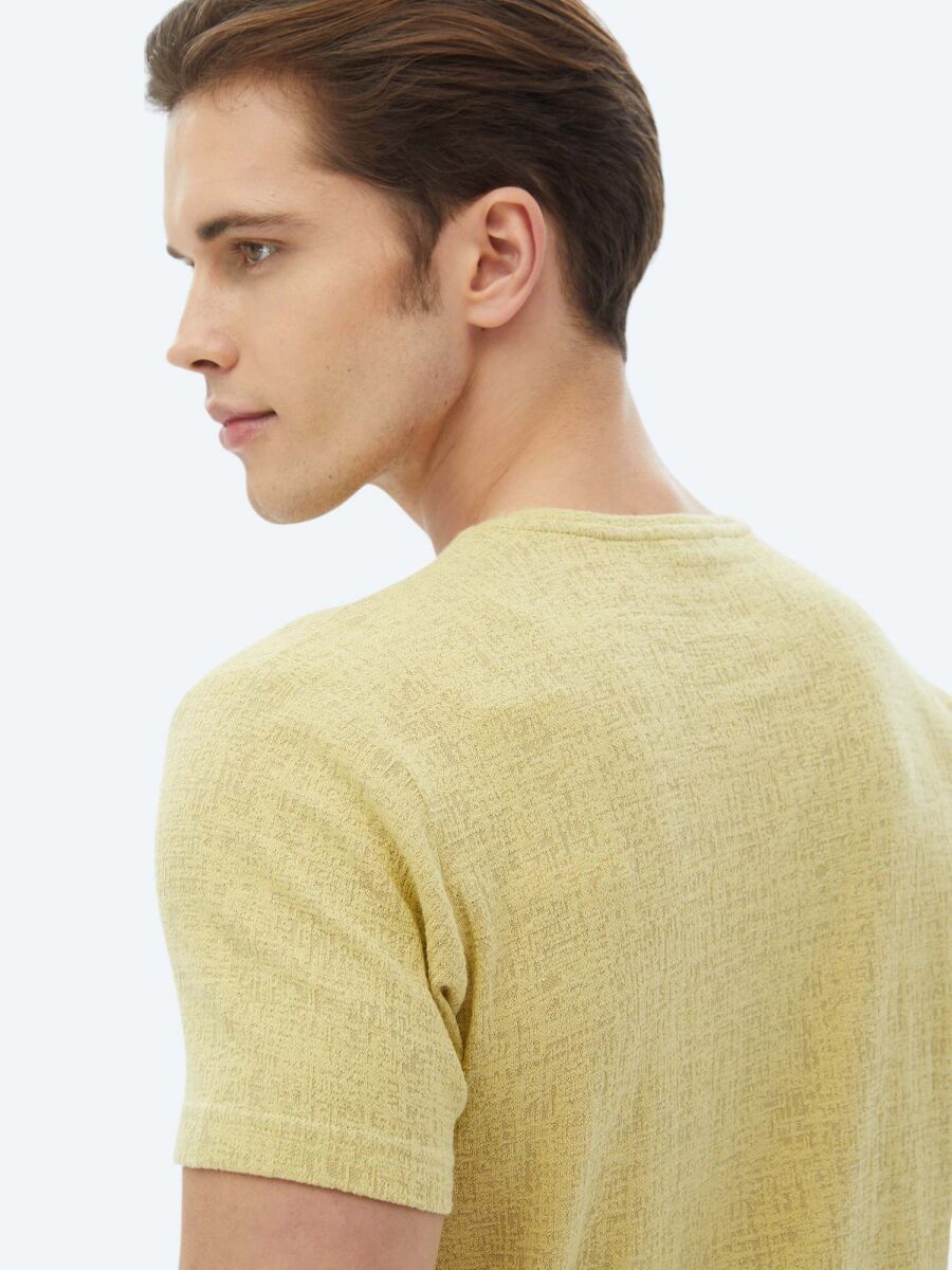 Lemon Mold Jacquard Crew Neck Cotton Blended T-Shirt - 6