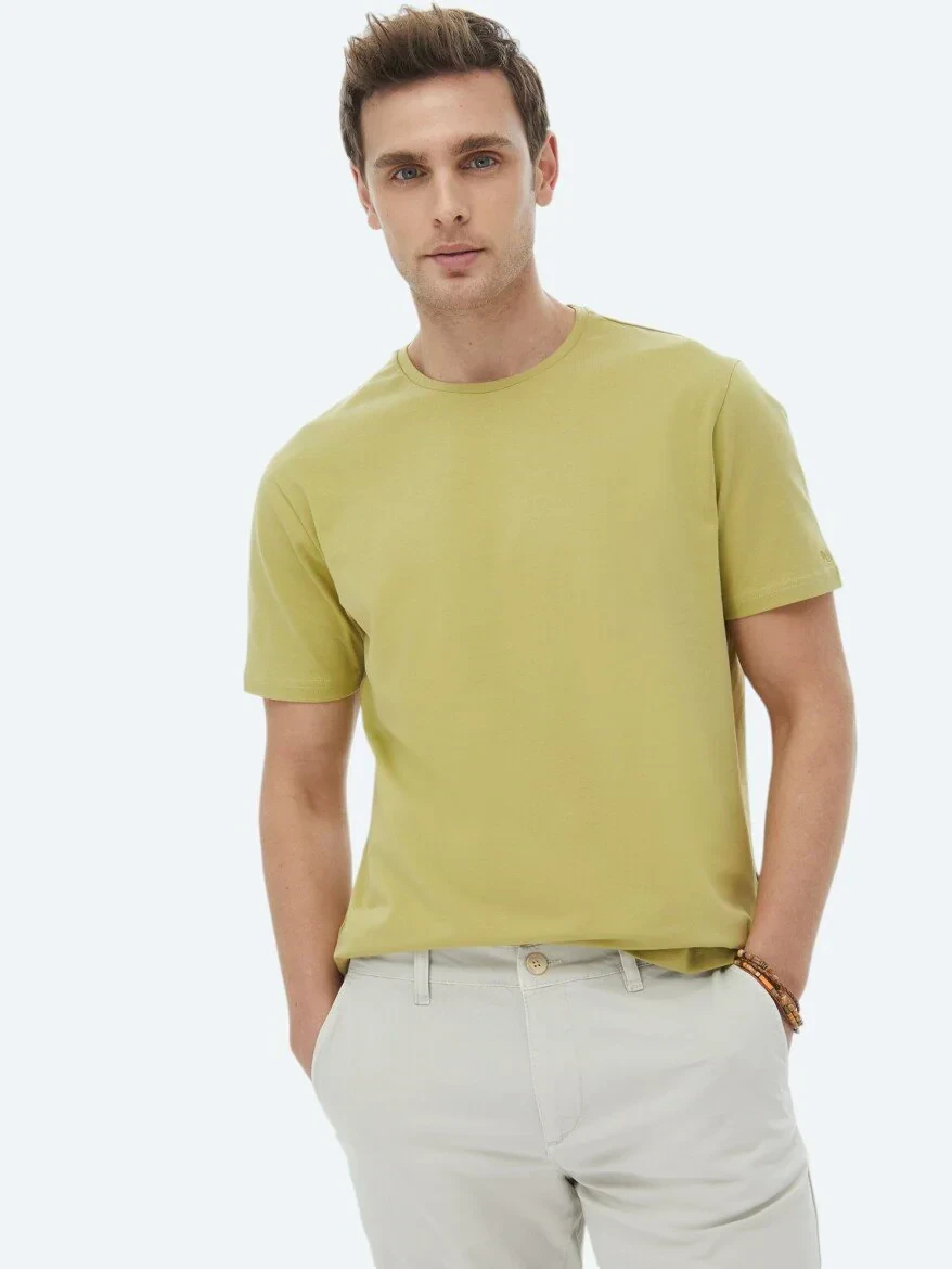 Lemon Mold Plain Crew Neck Cotton Blended T-Shirt - 1