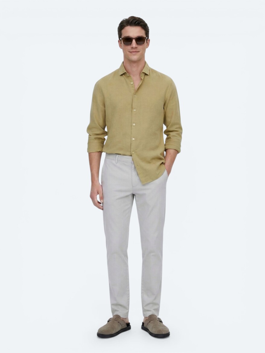 Lemon Mold Plain Regular Fit Long Weaving Casual Cotton Blended Shirt - 4